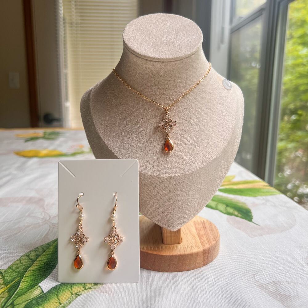 Set Brown Topaz Smoky Quartz Glass Western Style Diamond Shape Pearl Casual